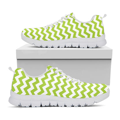 Lime Green And White Chevron Print White Sneakers