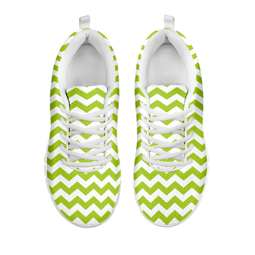 Lime Green And White Chevron Print White Sneakers