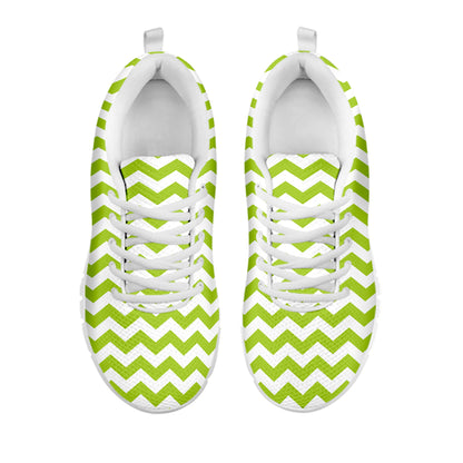 Lime Green And White Chevron Print White Sneakers
