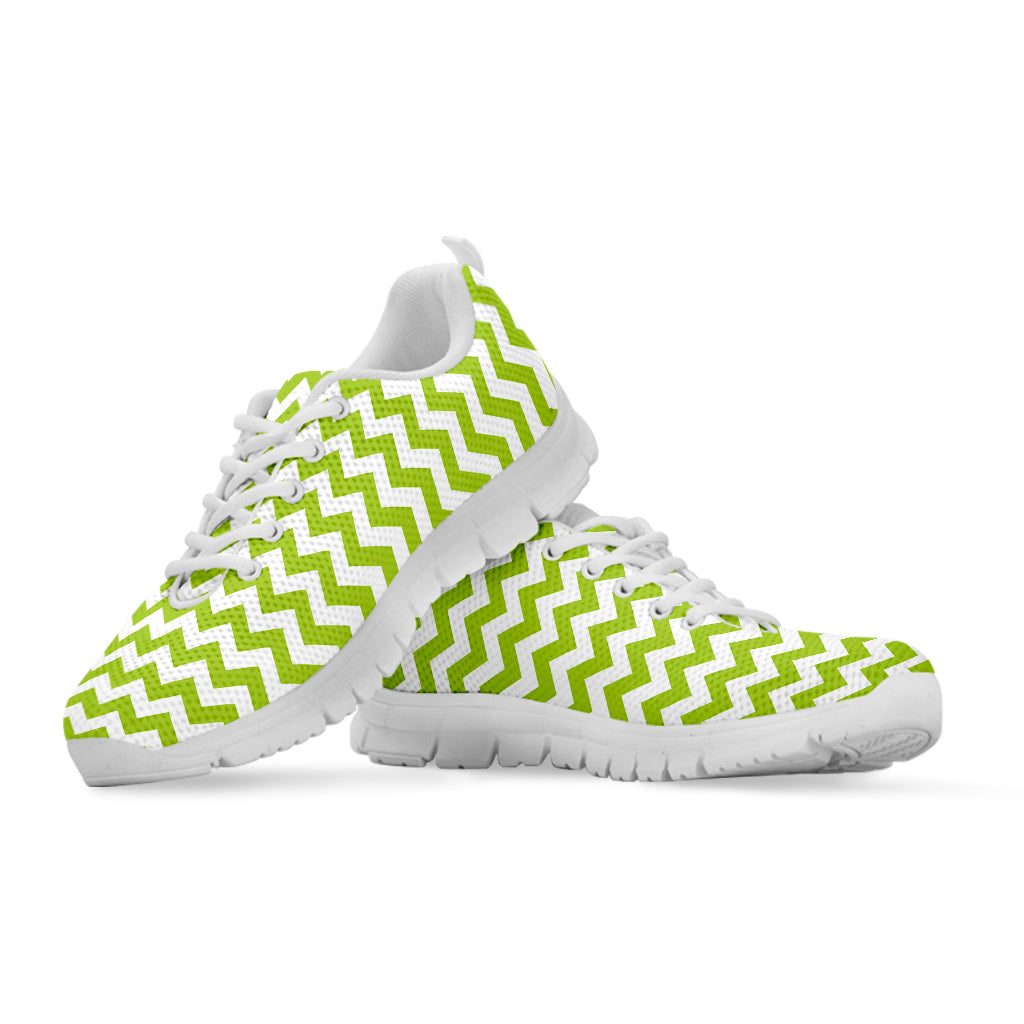 Lime Green And White Chevron Print White Sneakers
