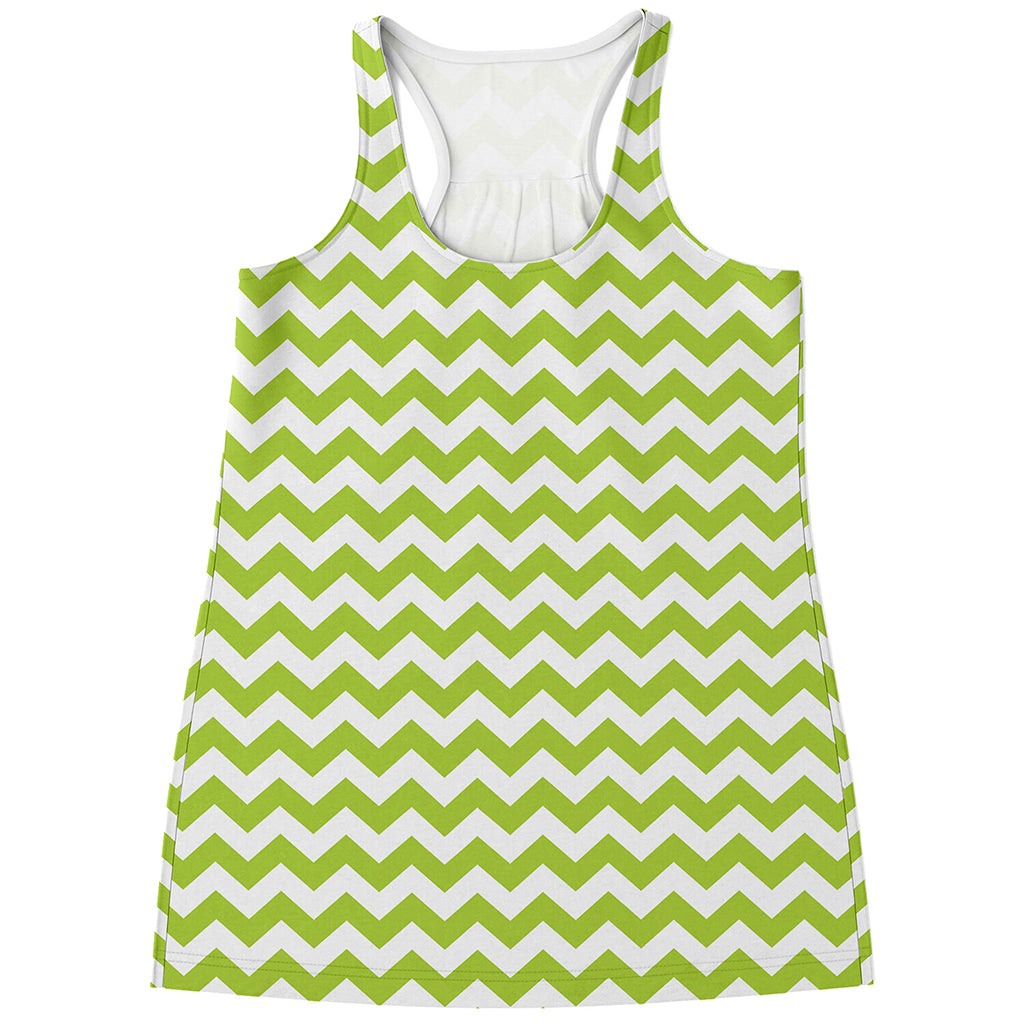 Lime Green And White Chevron Print Women's Racerback Tank Top