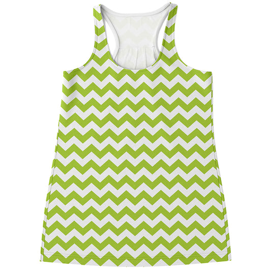 Lime Green And White Chevron Print Women's Racerback Tank Top