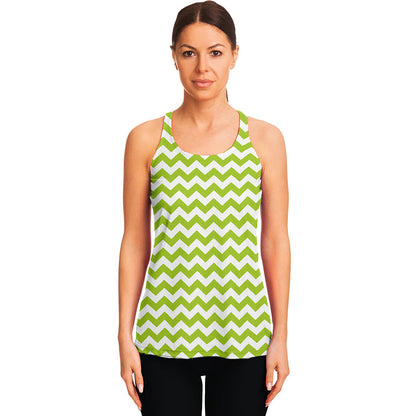 Lime Green And White Chevron Print Women's Racerback Tank Top