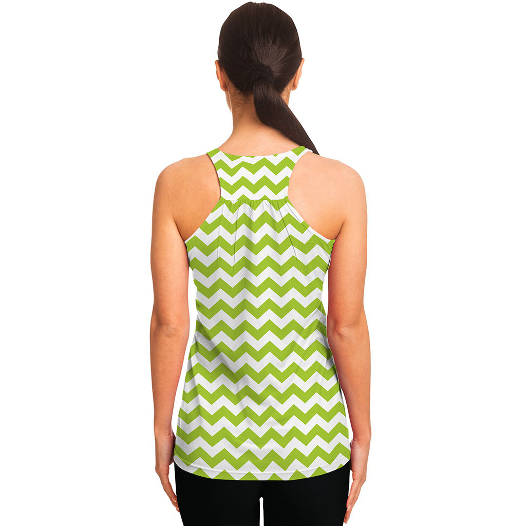 Lime Green And White Chevron Print Women's Racerback Tank Top