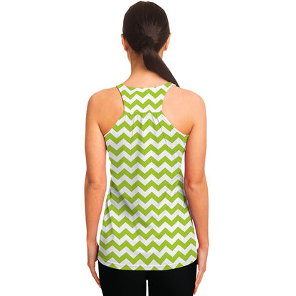 Lime Green And White Chevron Print Women's Racerback Tank Top