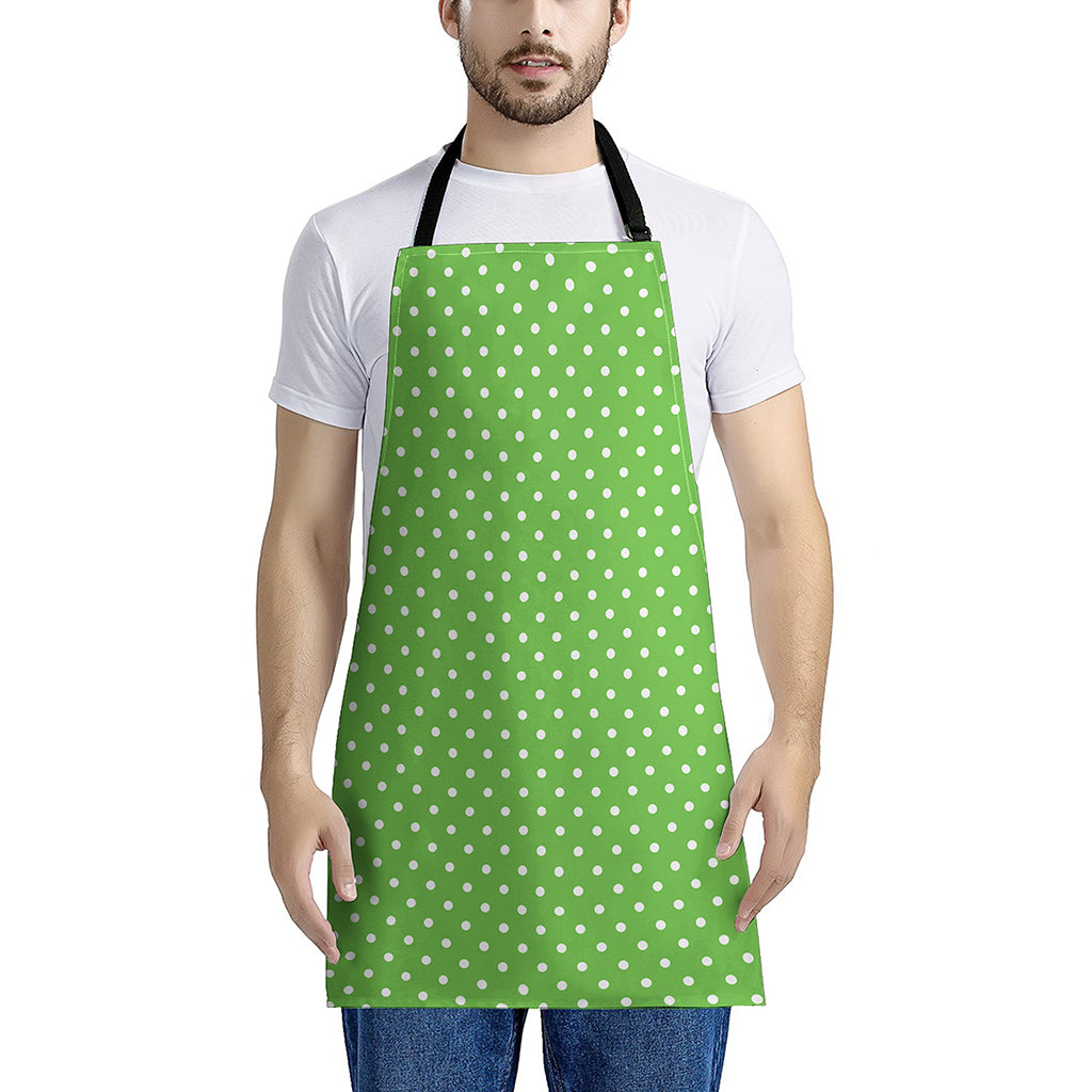 Lime Green And White Polka Dot Print Apron