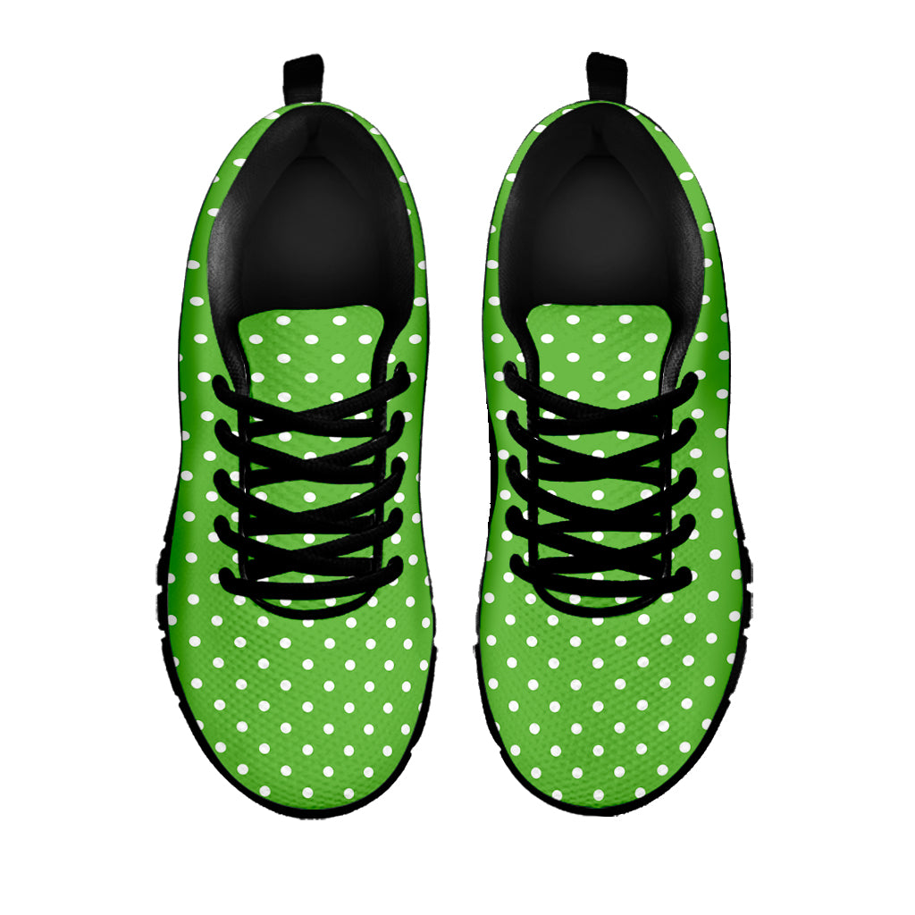 Lime Green And White Polka Dot Print Black Sneakers