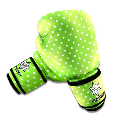 Lime Green And White Polka Dot Print Boxing Gloves