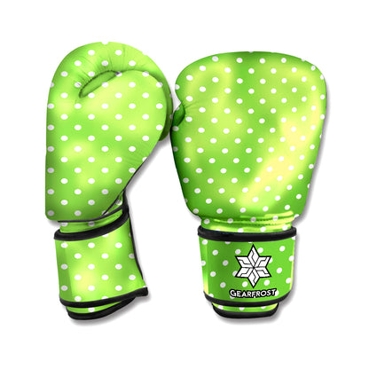 Lime Green And White Polka Dot Print Boxing Gloves