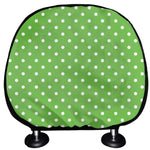 Lime Green And White Polka Dot Print Car Headrest Covers