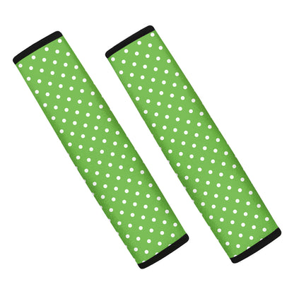Lime Green And White Polka Dot Print Car Seat Belt Covers