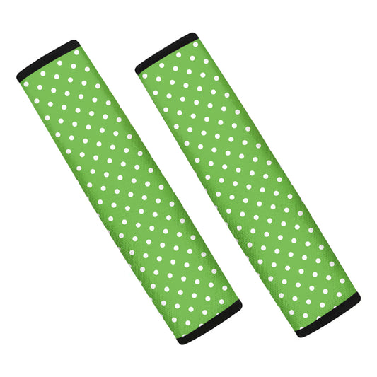 Lime Green And White Polka Dot Print Car Seat Belt Covers