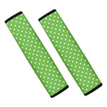 Lime Green And White Polka Dot Print Car Seat Belt Covers