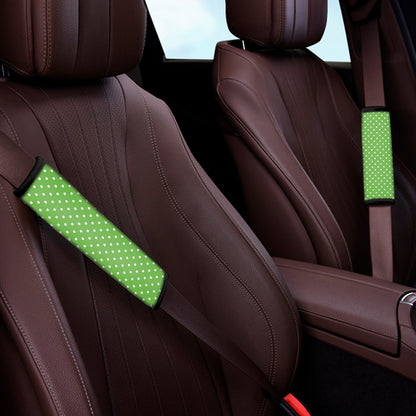 Lime Green And White Polka Dot Print Car Seat Belt Covers