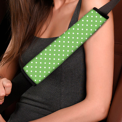 Lime Green And White Polka Dot Print Car Seat Belt Covers