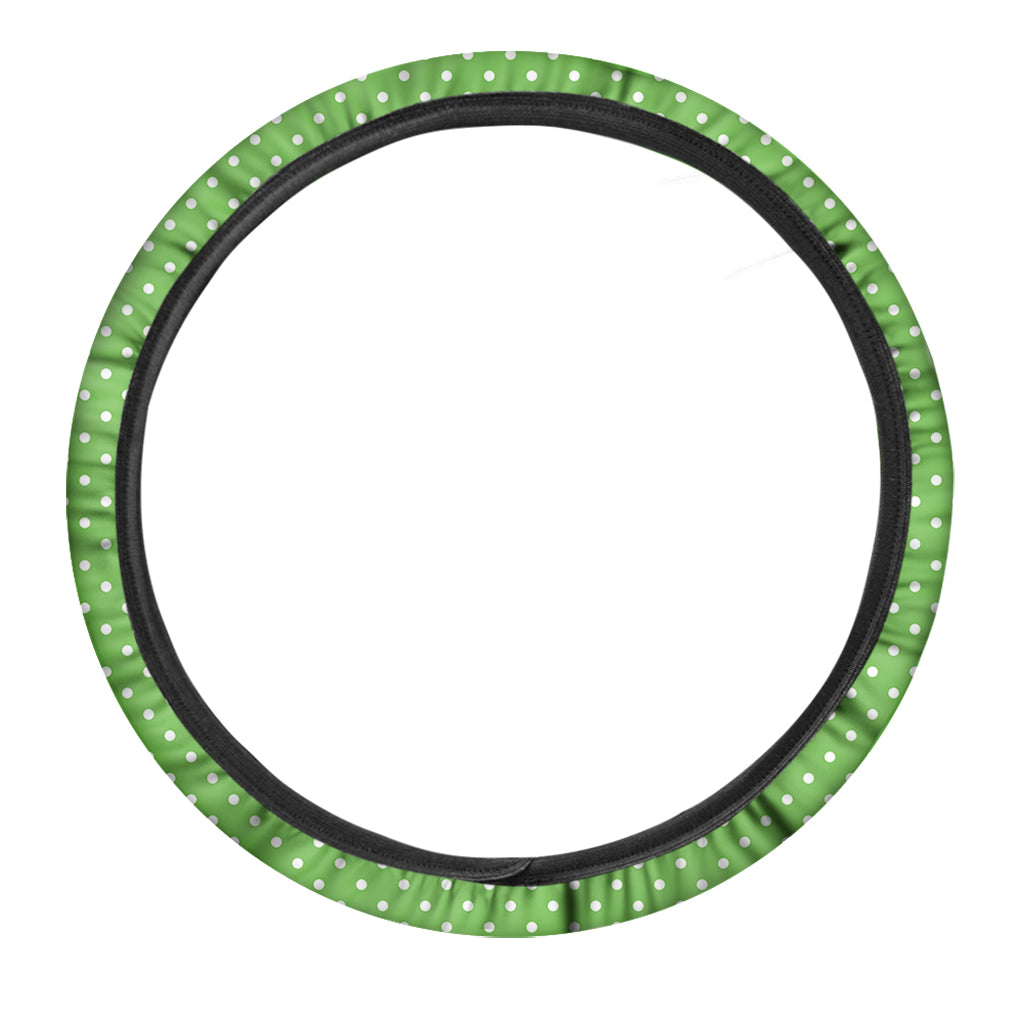 Lime Green And White Polka Dot Print Car Steering Wheel Cover