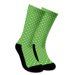 Lime Green And White Polka Dot Print Crew Socks