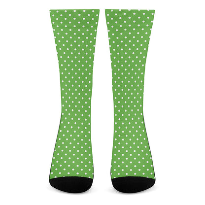 Lime Green And White Polka Dot Print Crew Socks