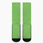 Lime Green And White Polka Dot Print Crew Socks