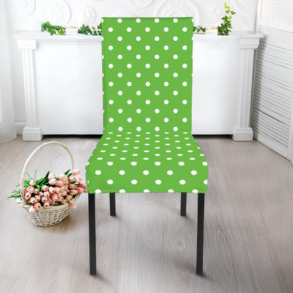 Lime Green And White Polka Dot Print Dining Chair Slipcover