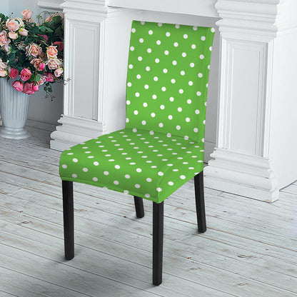 Lime Green And White Polka Dot Print Dining Chair Slipcover