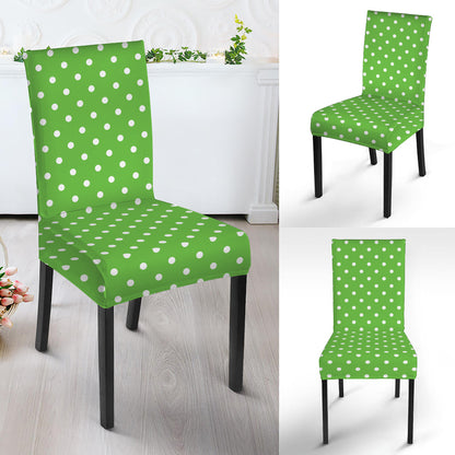 Lime Green And White Polka Dot Print Dining Chair Slipcover
