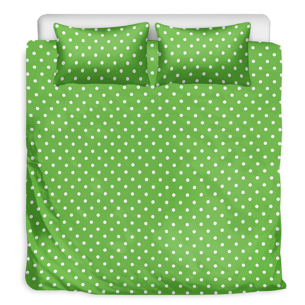 Lime Green And White Polka Dot Print Duvet Cover Bedding Set