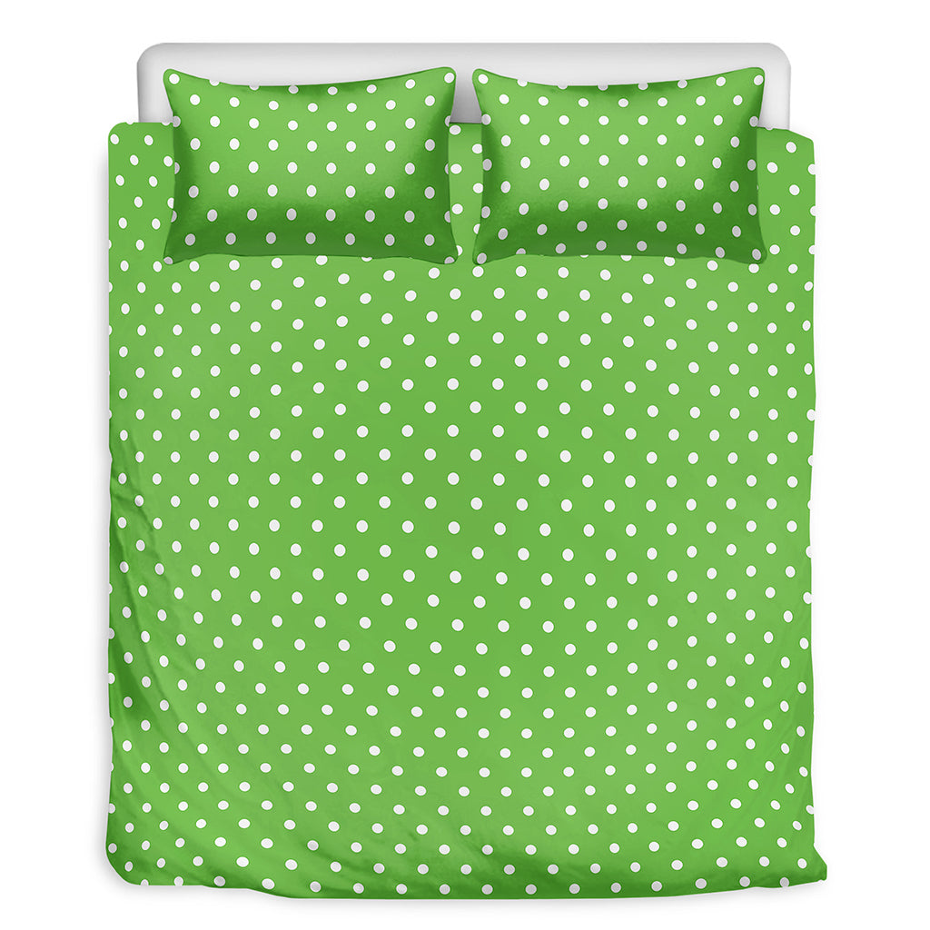 Lime Green And White Polka Dot Print Duvet Cover Bedding Set