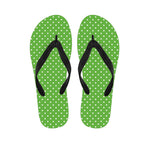 Lime Green And White Polka Dot Print Flip Flops