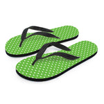 Lime Green And White Polka Dot Print Flip Flops