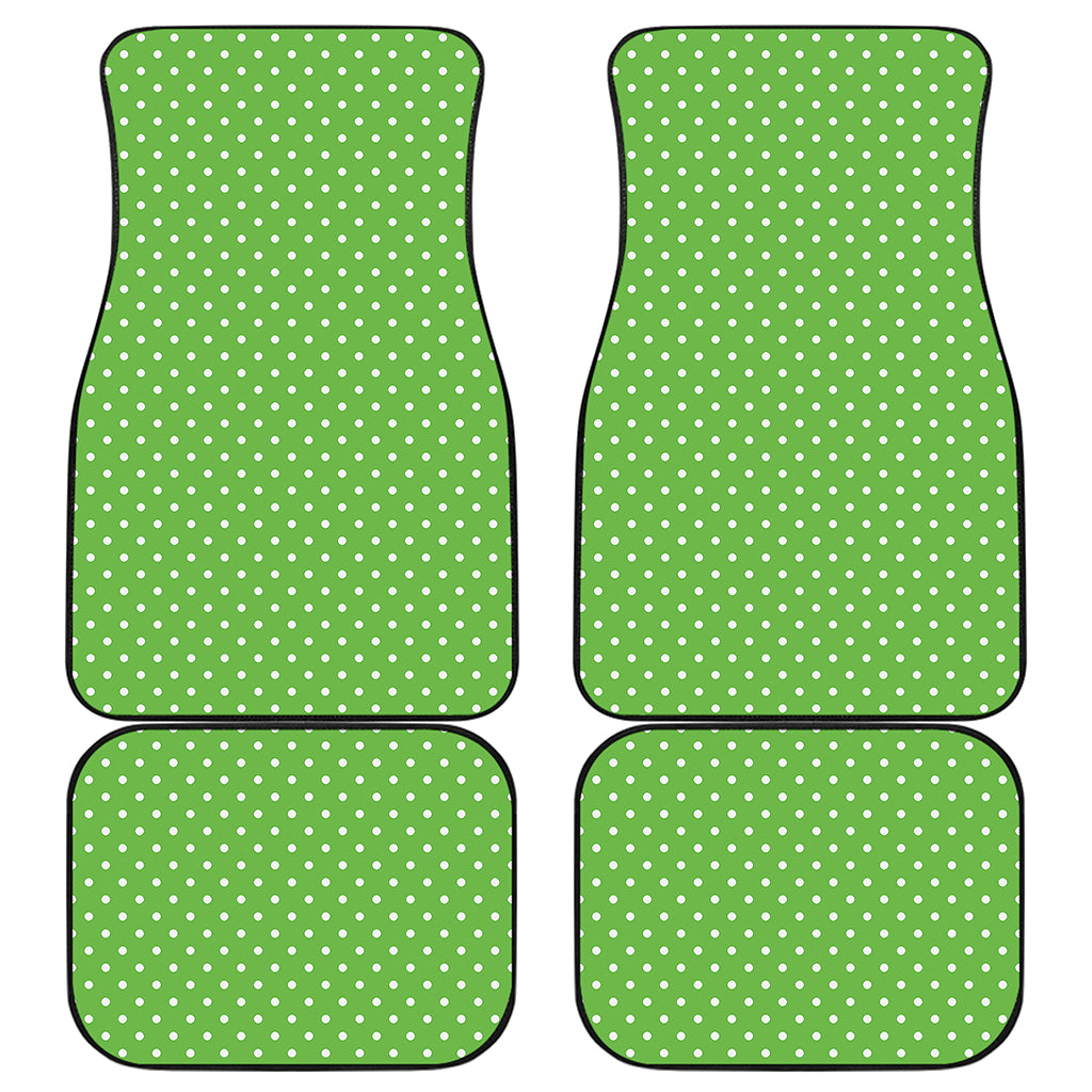 Lime Green And White Polka Dot Print Front and Back Car Floor Mats