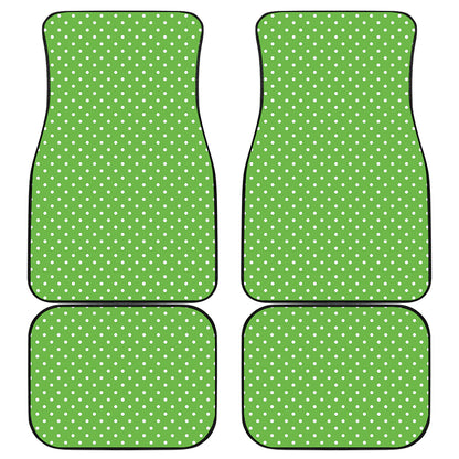 Lime Green And White Polka Dot Print Front and Back Car Floor Mats