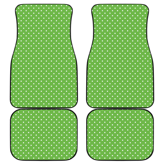 Lime Green And White Polka Dot Print Front and Back Car Floor Mats