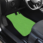 Lime Green And White Polka Dot Print Front and Back Car Floor Mats