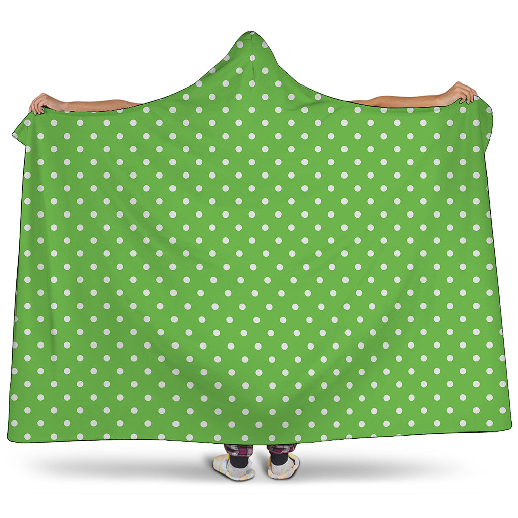 Lime Green And White Polka Dot Print Hooded Blanket