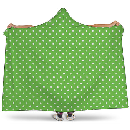 Lime Green And White Polka Dot Print Hooded Blanket