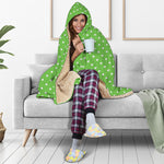 Lime Green And White Polka Dot Print Hooded Blanket