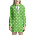 Lime Green And White Polka Dot Print Pullover Hoodie Dress