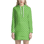 Lime Green And White Polka Dot Print Hoodie Dress