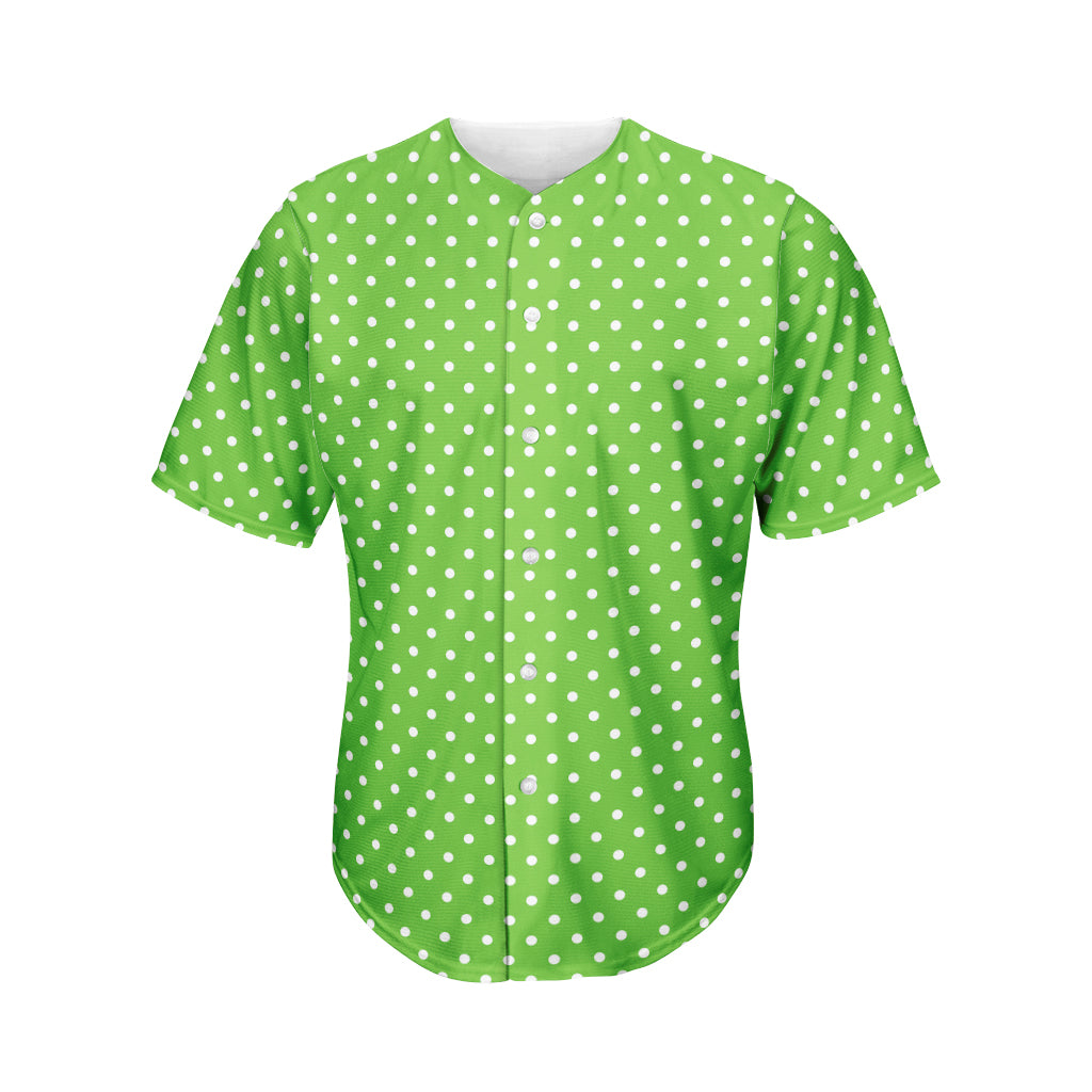 Lime Green And White Polka Dot Print Men's Baseball Jersey