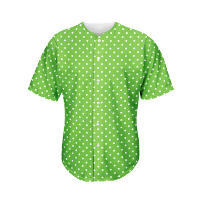 Lime Green And White Polka Dot Print Men's Baseball Jersey