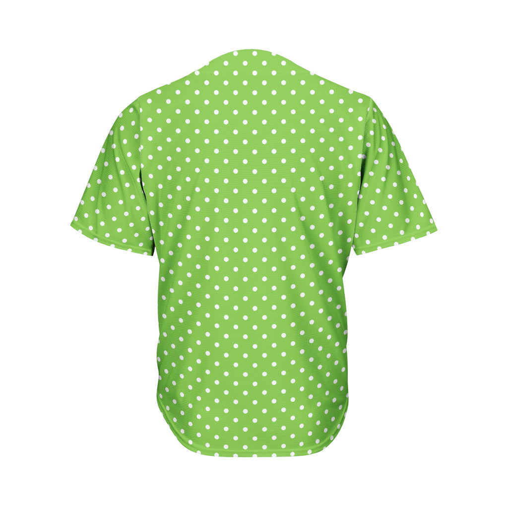 Lime Green And White Polka Dot Print Men's Baseball Jersey