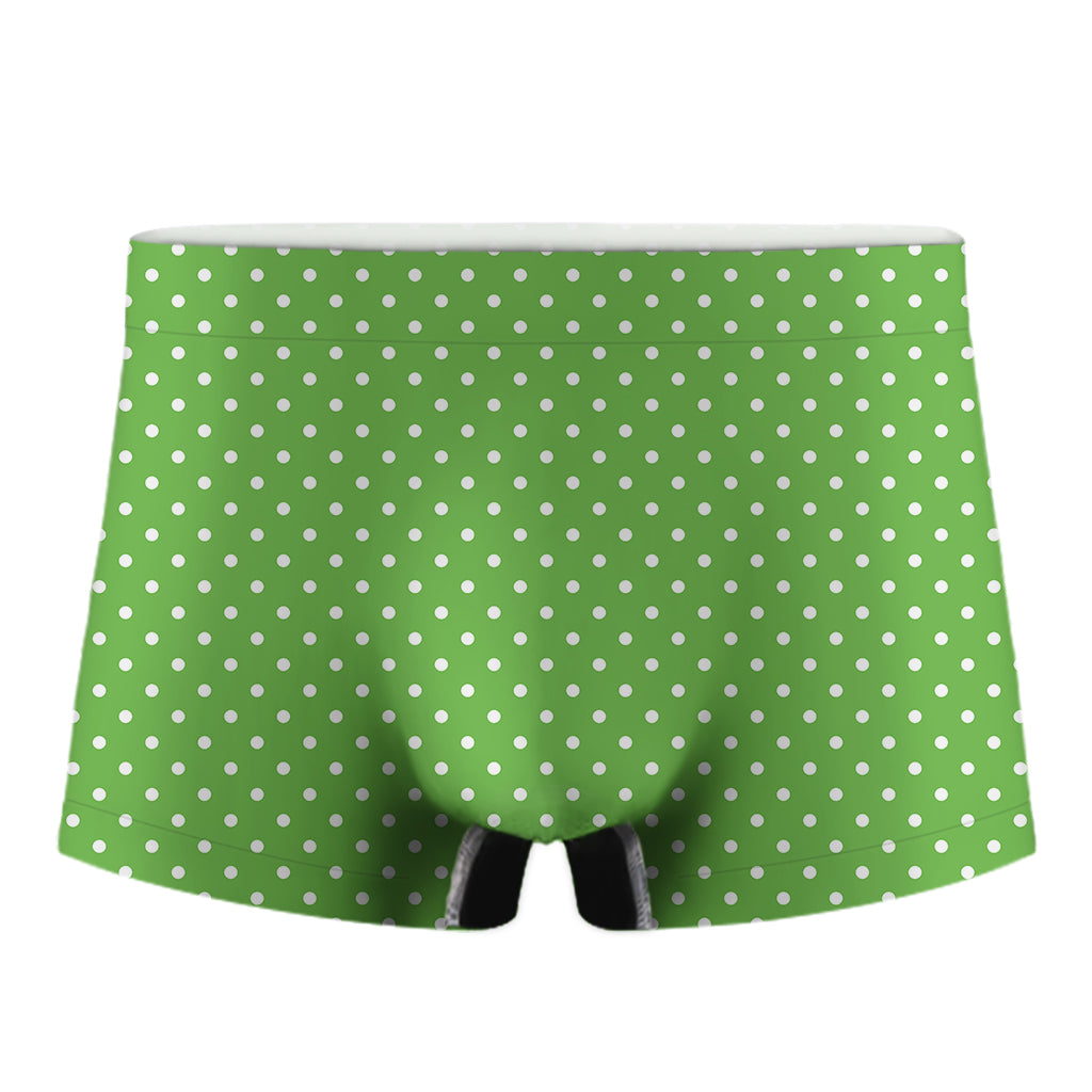 Lime Green And White Polka Dot Print Men's Boxer Briefs