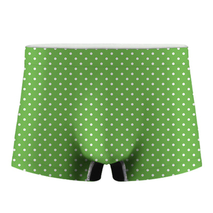 Lime Green And White Polka Dot Print Men's Boxer Briefs