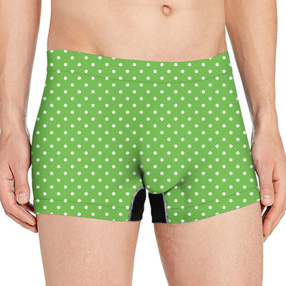 Lime Green And White Polka Dot Print Men's Boxer Briefs