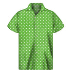 Lime Green And White Polka Dot Print Men's Short Sleeve Shirt