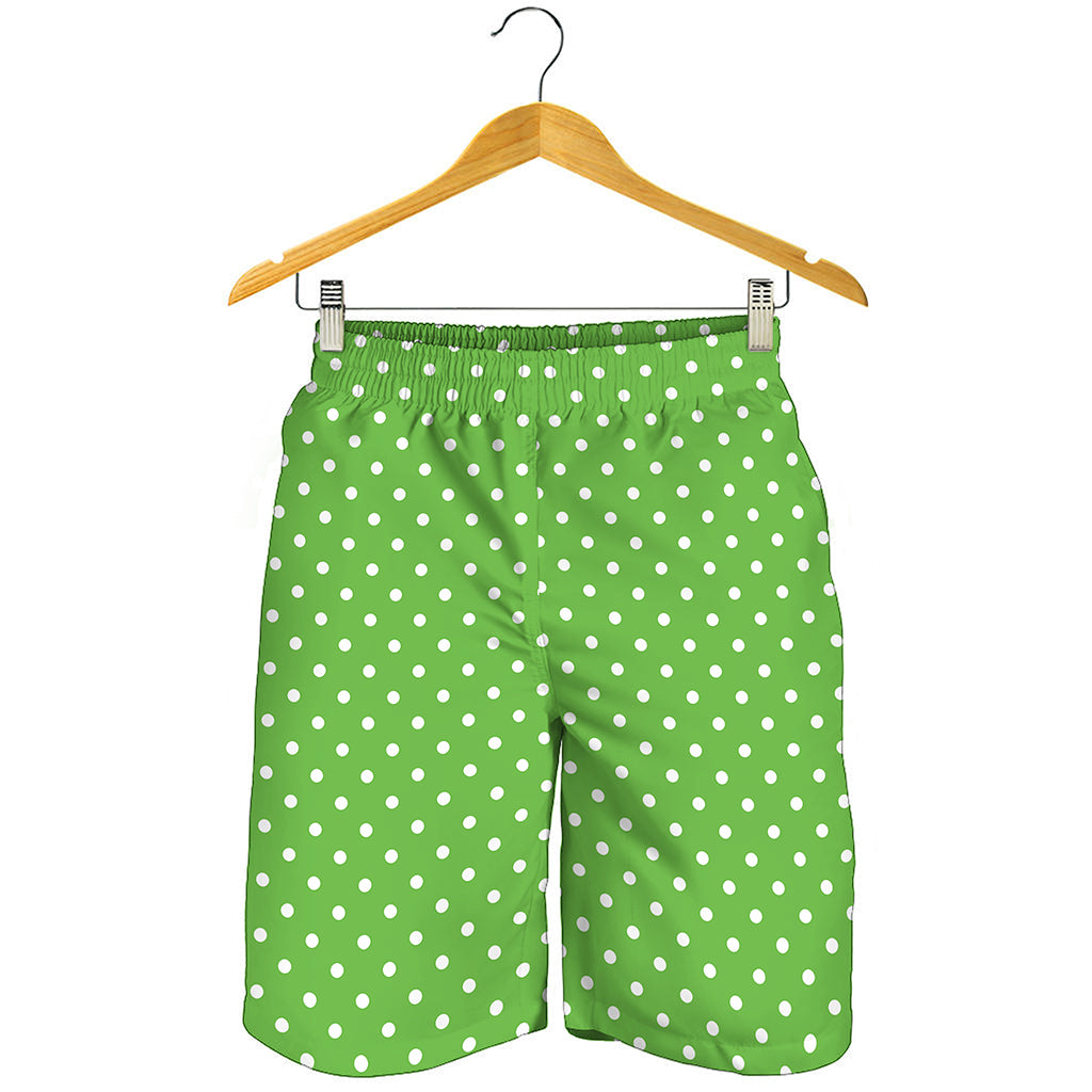 Lime Green And White Polka Dot Print Men's Shorts