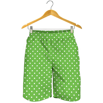 Lime Green And White Polka Dot Print Men's Shorts