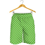 Lime Green And White Polka Dot Print Men's Shorts