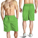Lime Green And White Polka Dot Print Men's Shorts
